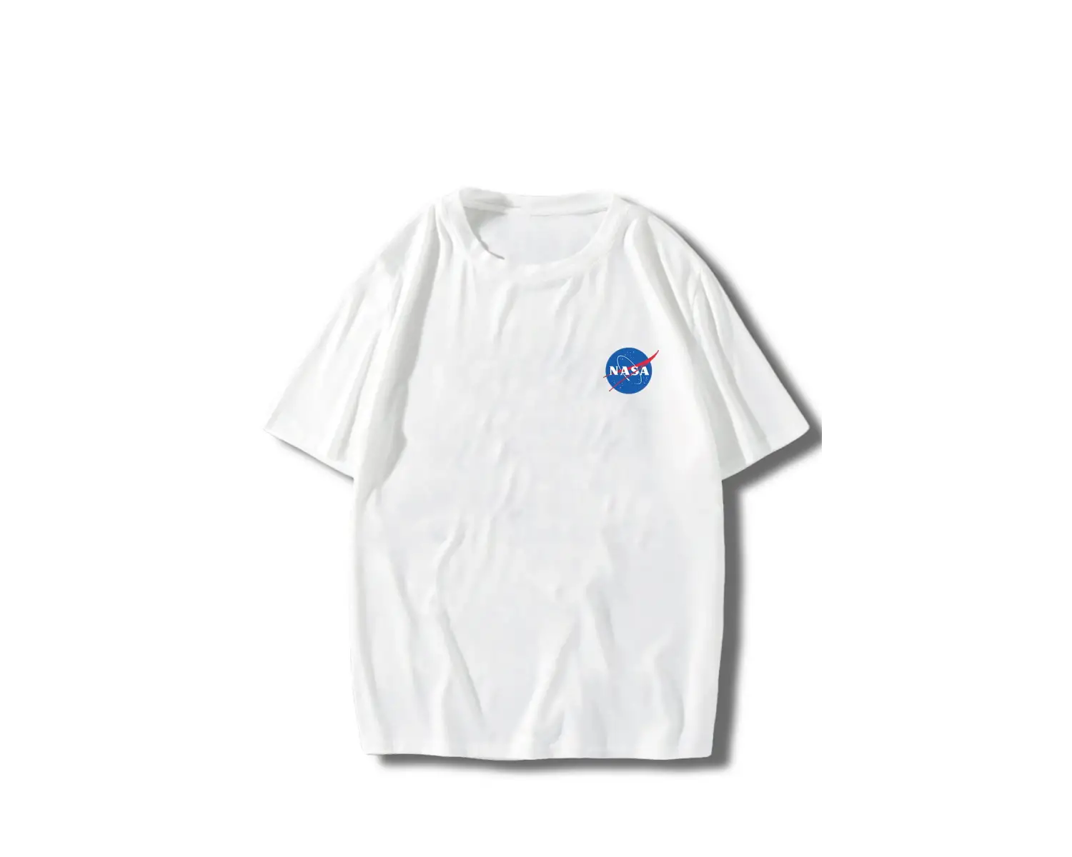 Erkek Beyaz T-shirt Nasa Logo Baskılı Oversize Tişört