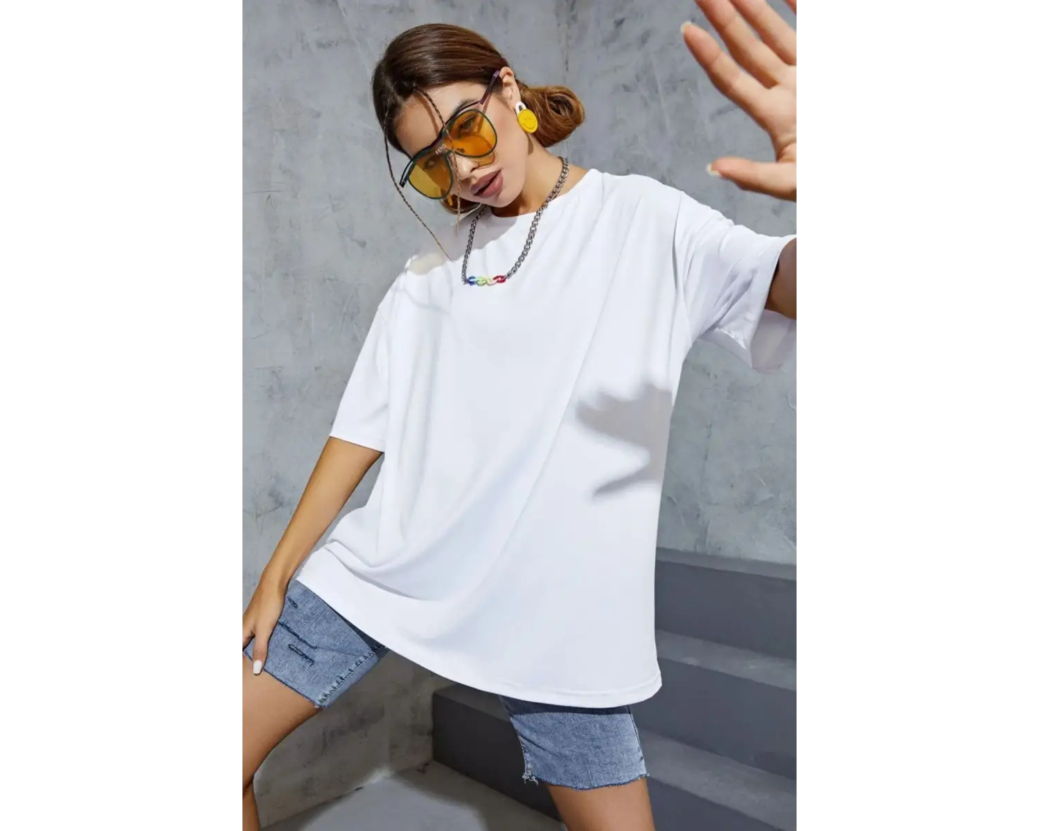 Erkek Bisiklet Yaka Oversize Kısa Kollu