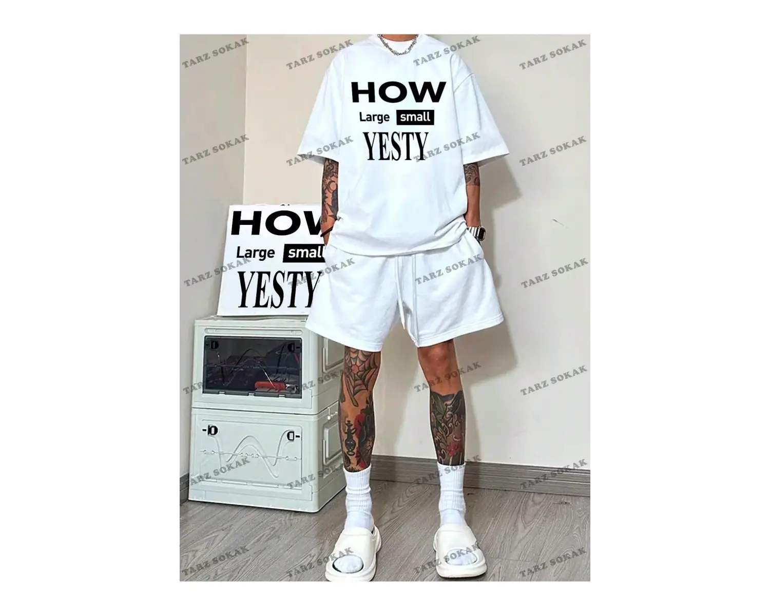 Erkek Bol Kesim Rahat Tişört Ve Şort Takım Harfli Baskılı