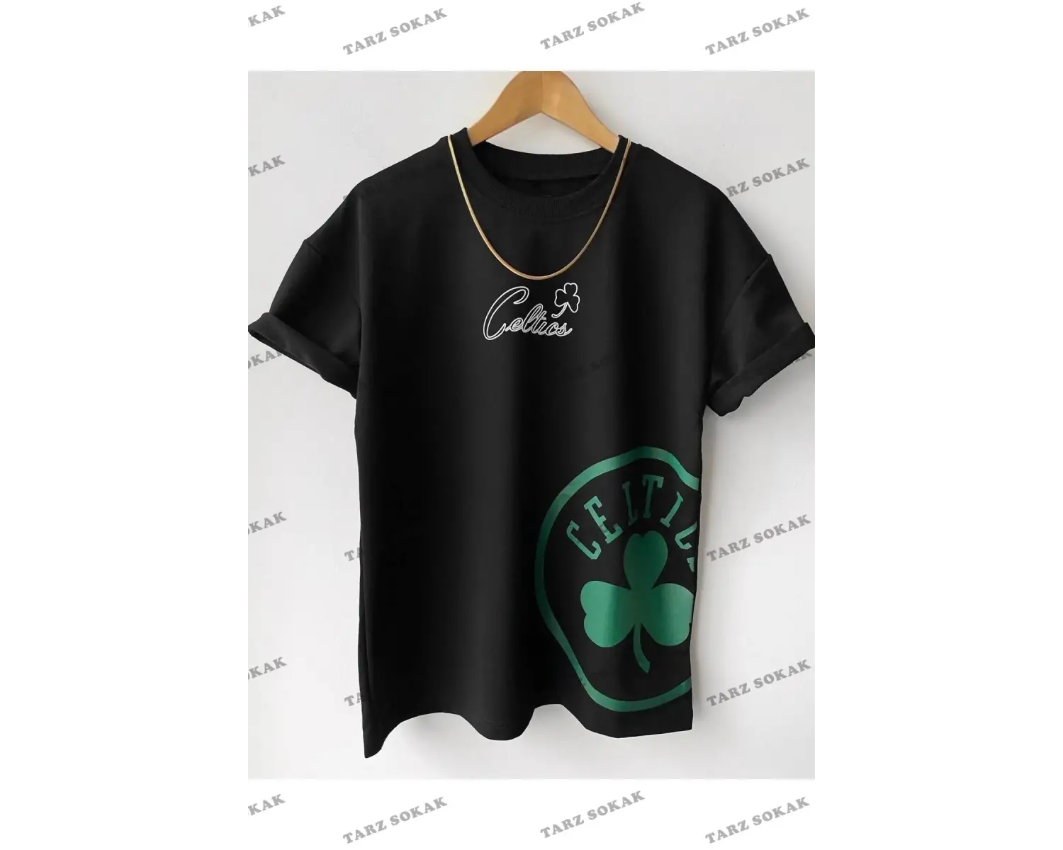 Erkek Celtic Baskılı Pamuklu Bisiklet Yaka Kısa Kollu Oversize