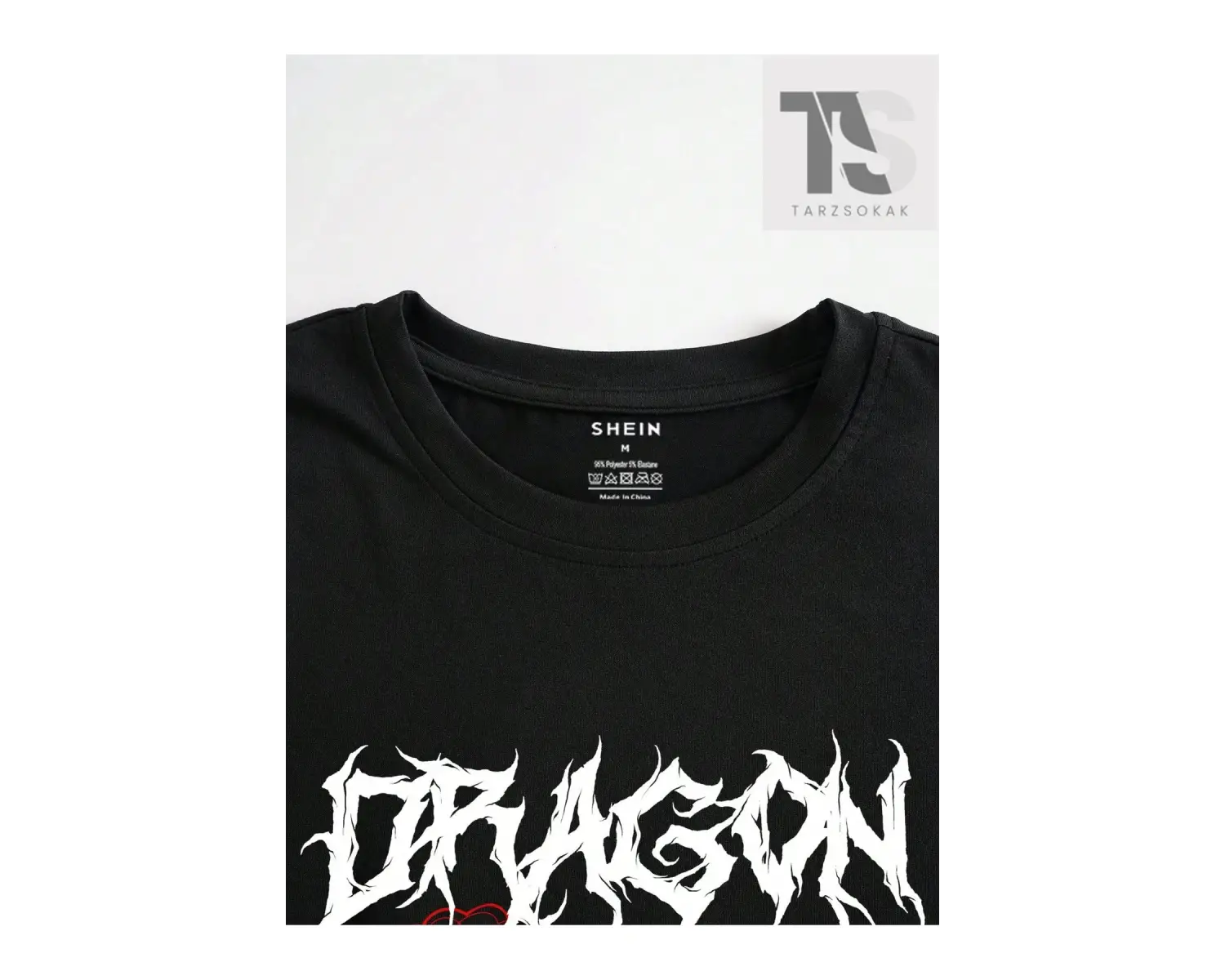 Erkek Çin Ejderhası ve Mektup Baskılı Kısa Kollu Tişört