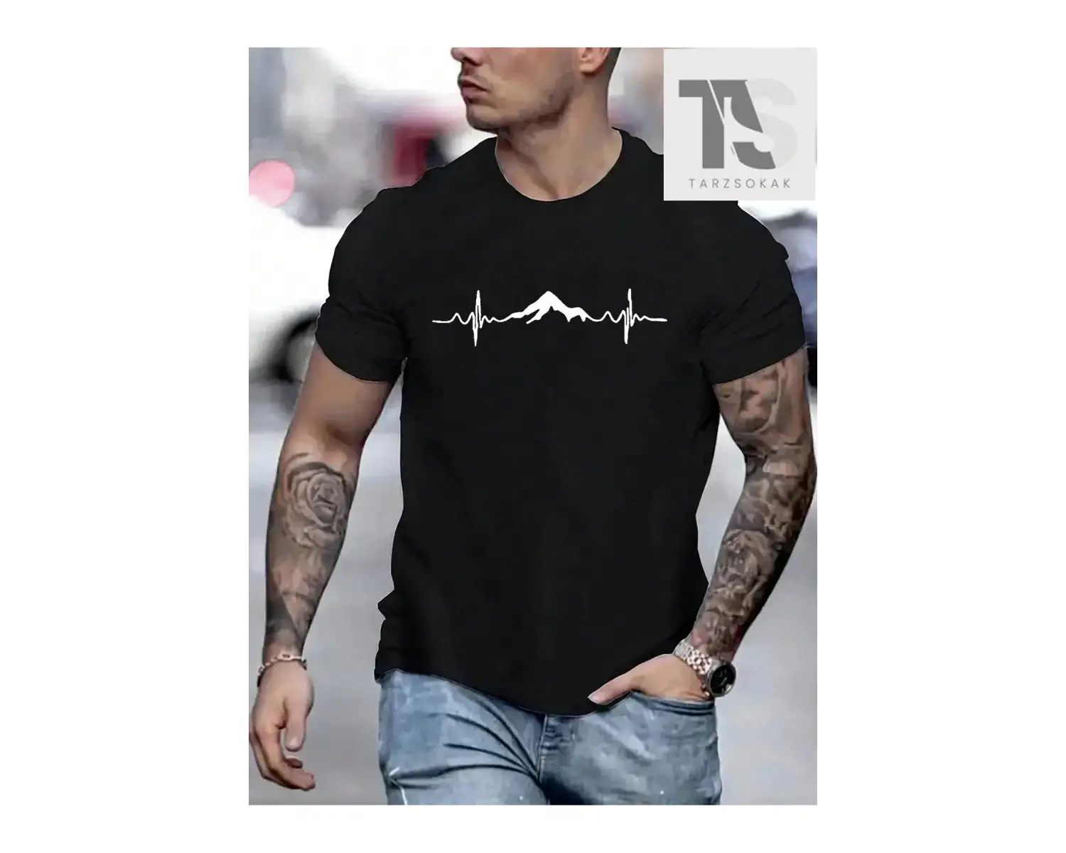 Erkek Dağ Baskılı Tişört