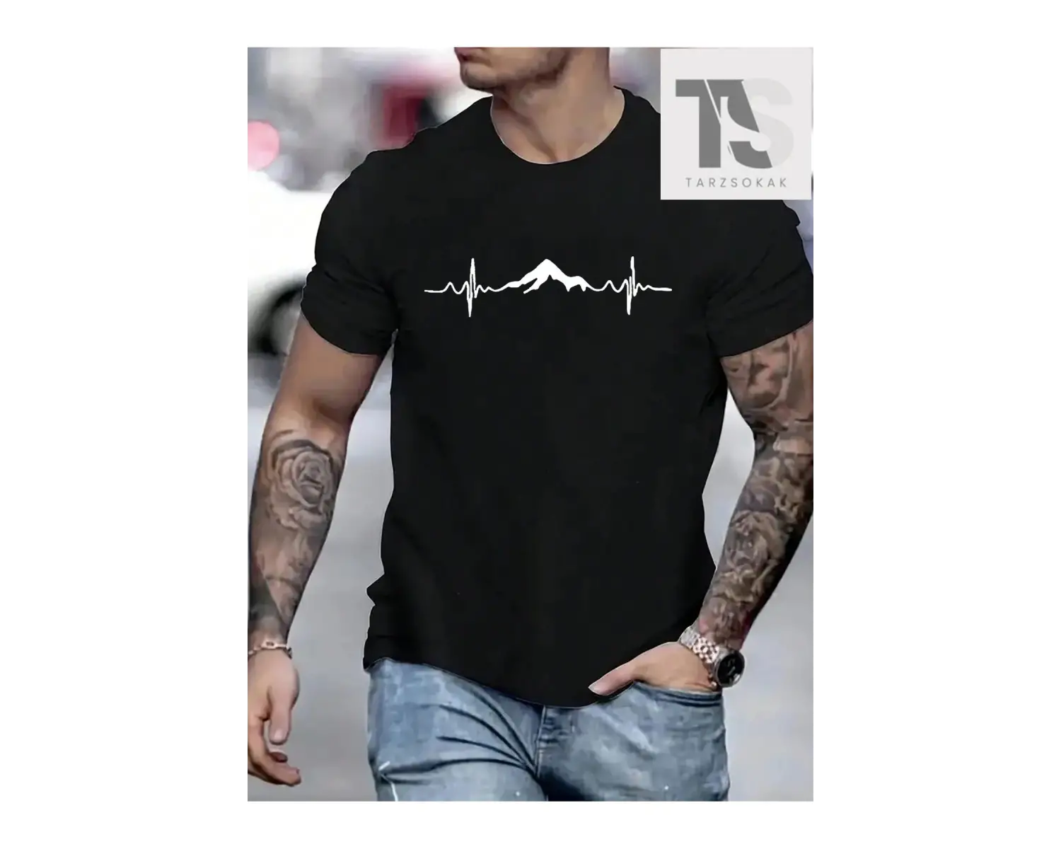 Erkek Dağ Baskılı Tişört