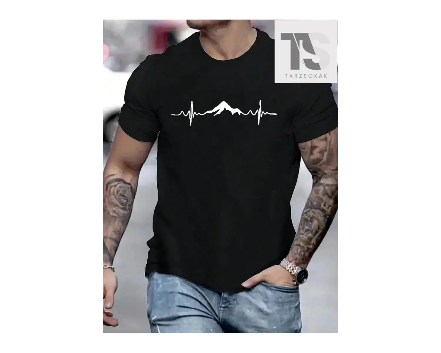 Erkek Dağ Baskılı Tişört