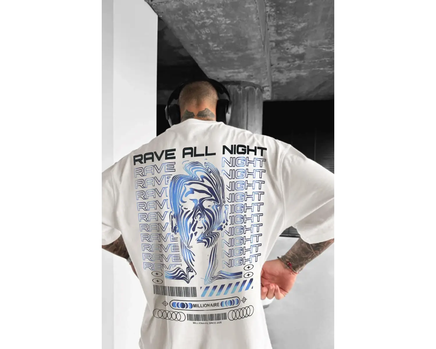 Erkek Ekru Beyaz Rave All Night Oversize Fit Bol Geniş Kalıp Salaş Kesim