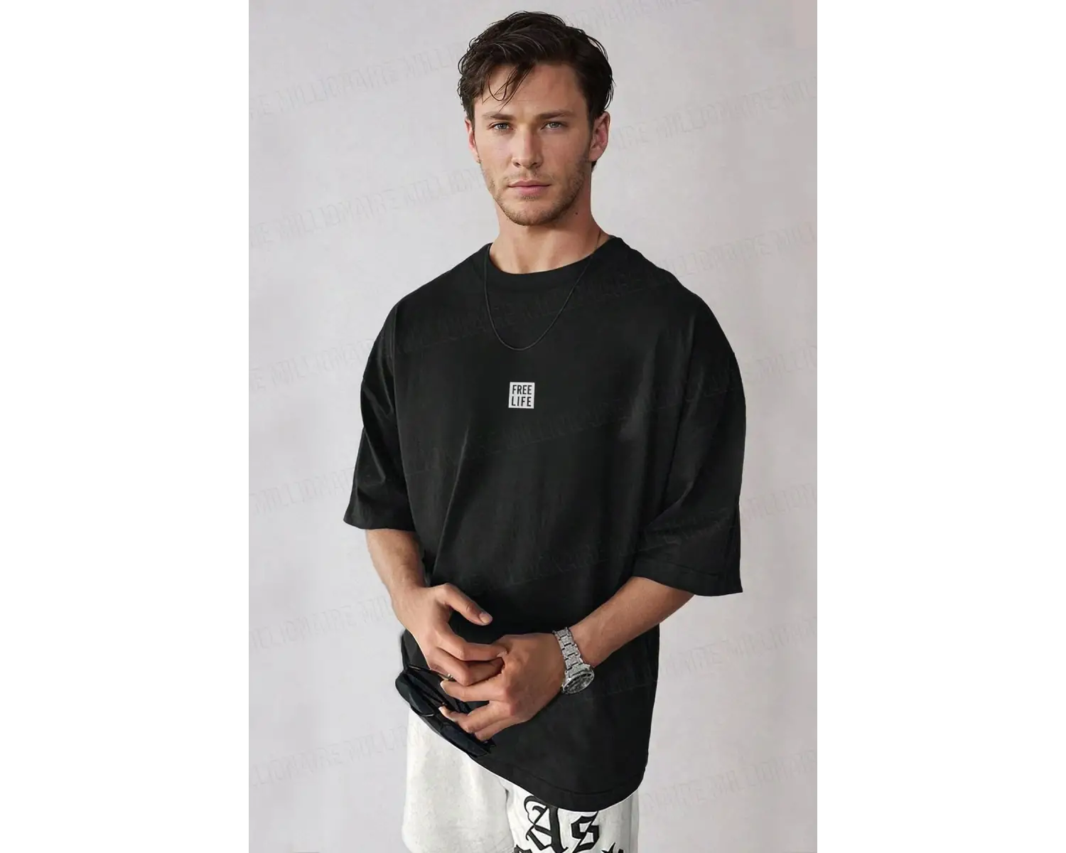 Erkek Free Life Beyaz Bisiklet Yaka Oversize Salas