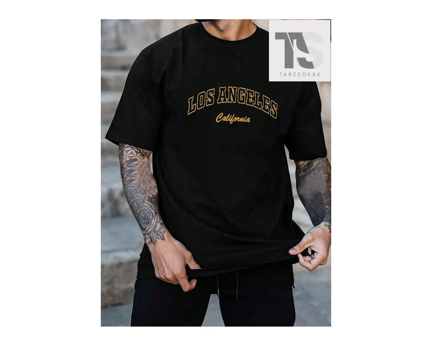 Erkek Gül Desenli Yuvarlak Yaka Kısa Kollu Tişört