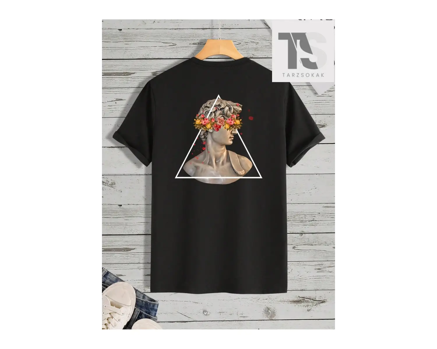 Erkek Heykel Baskılı Kısa Kollu Tişört