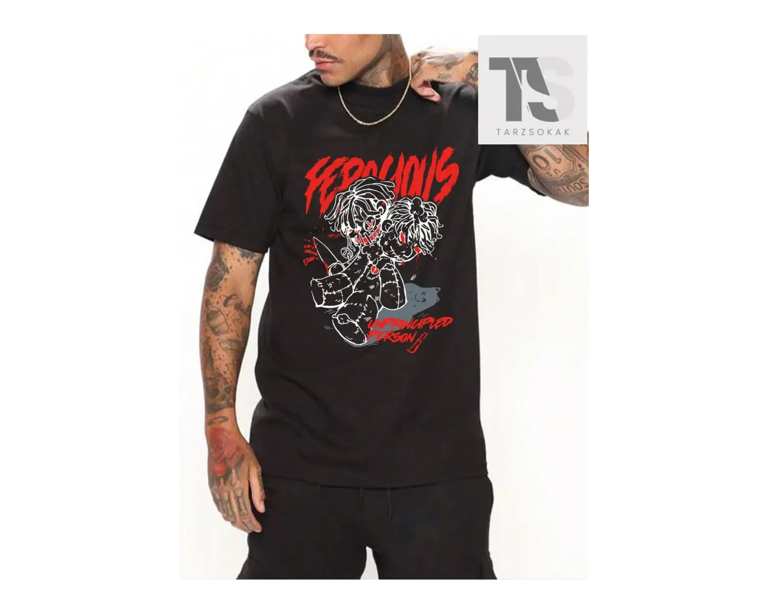 Erkek Kafatası Desenli Kısa Kollu Tişört