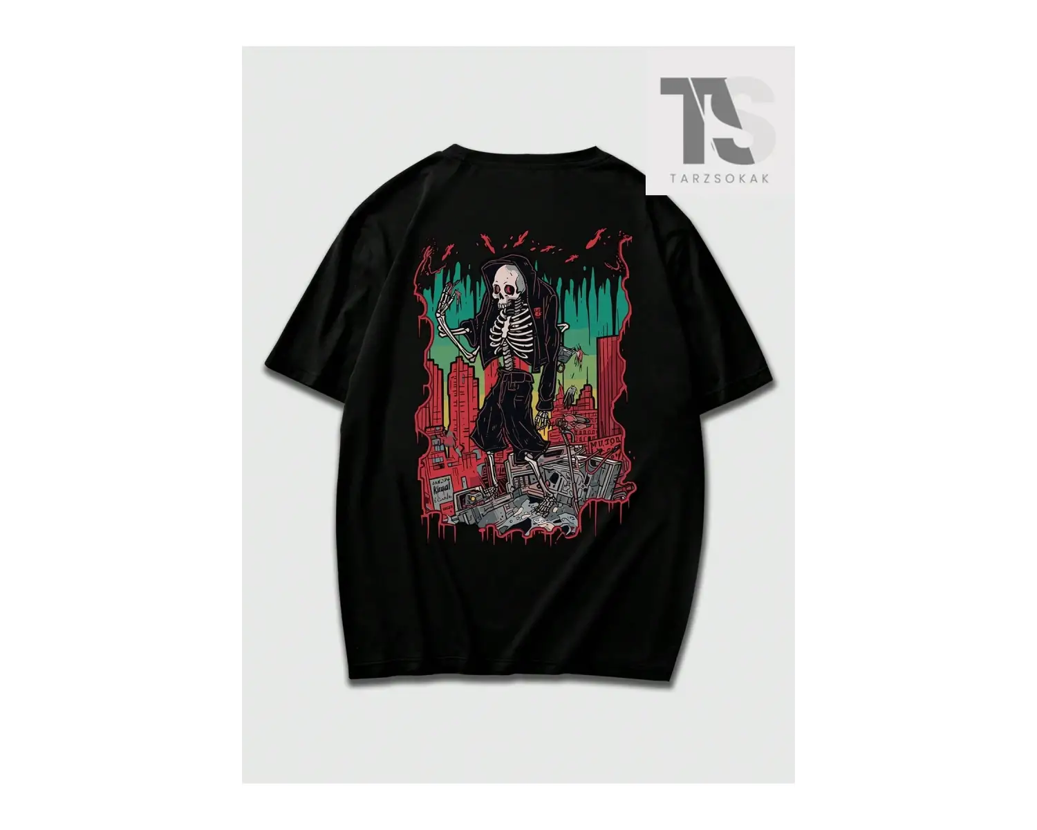 Erkek Kafatası ve Kanatlar Baskılı Tişört