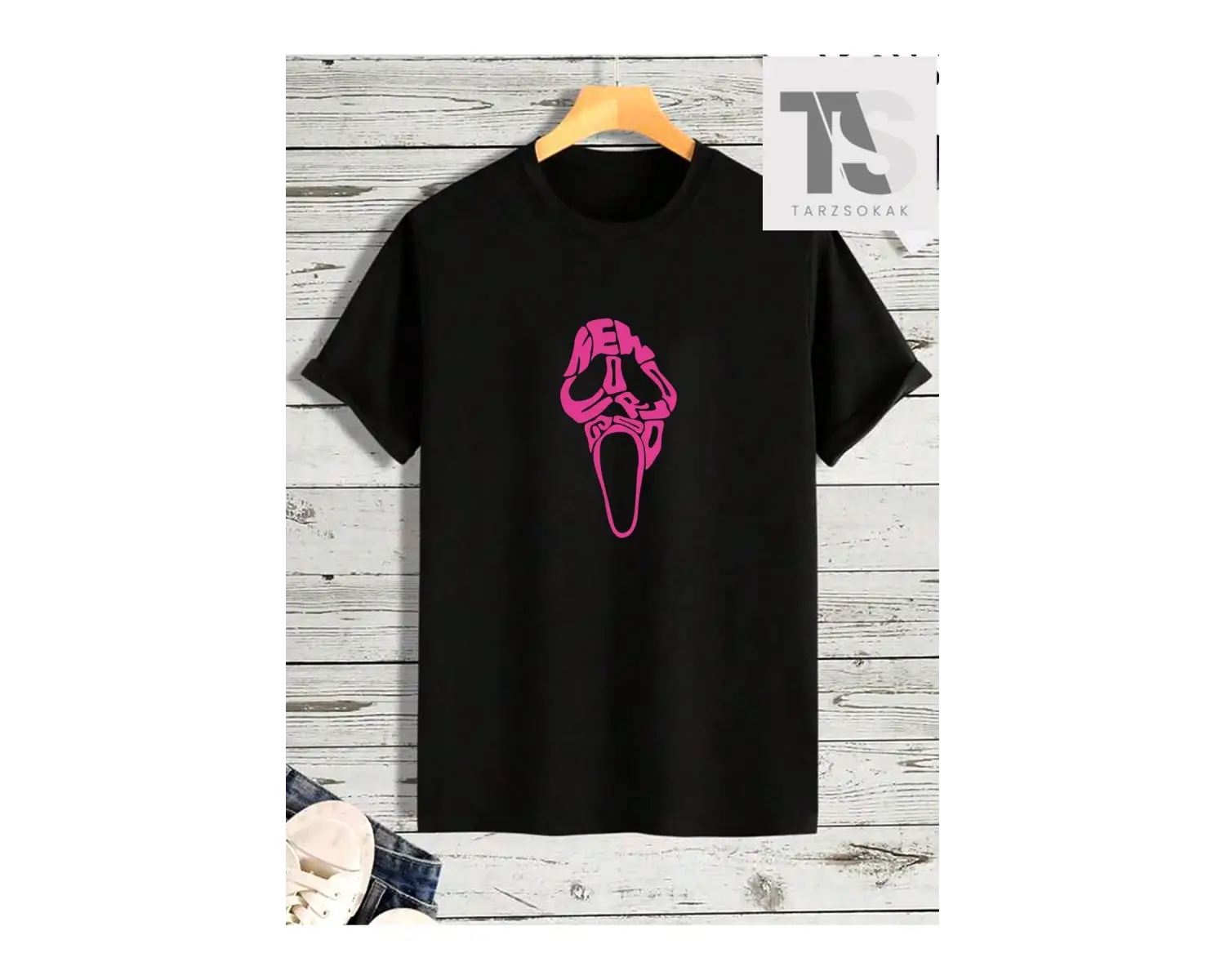 Erkek Kafatası ve Mektup Baskılı Yuvarlak Yaka Tişört