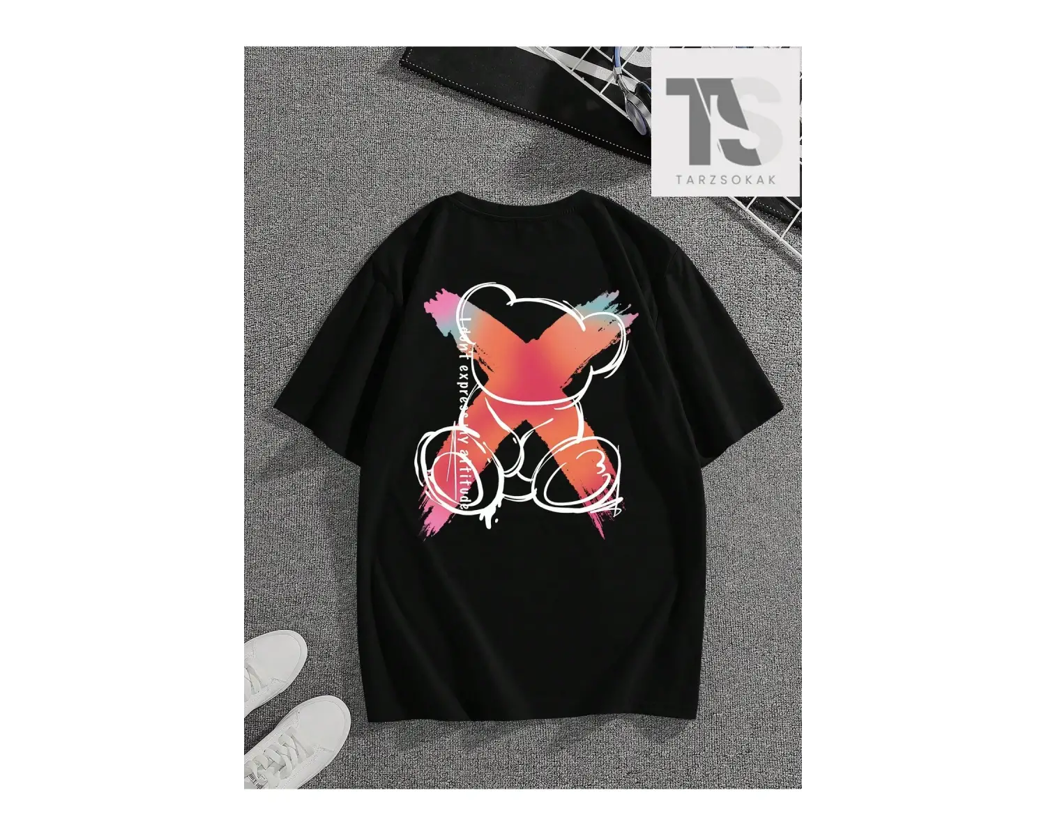 Erkek Kalp ve Ayı Desenli Tişört