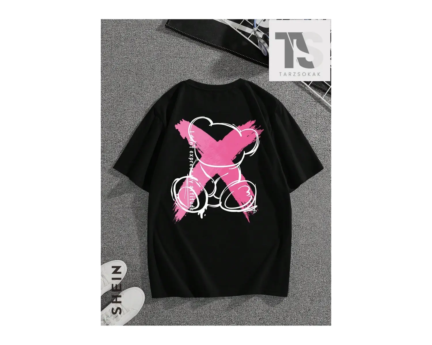 Erkek Kalp ve Ayı Desenli Tişört