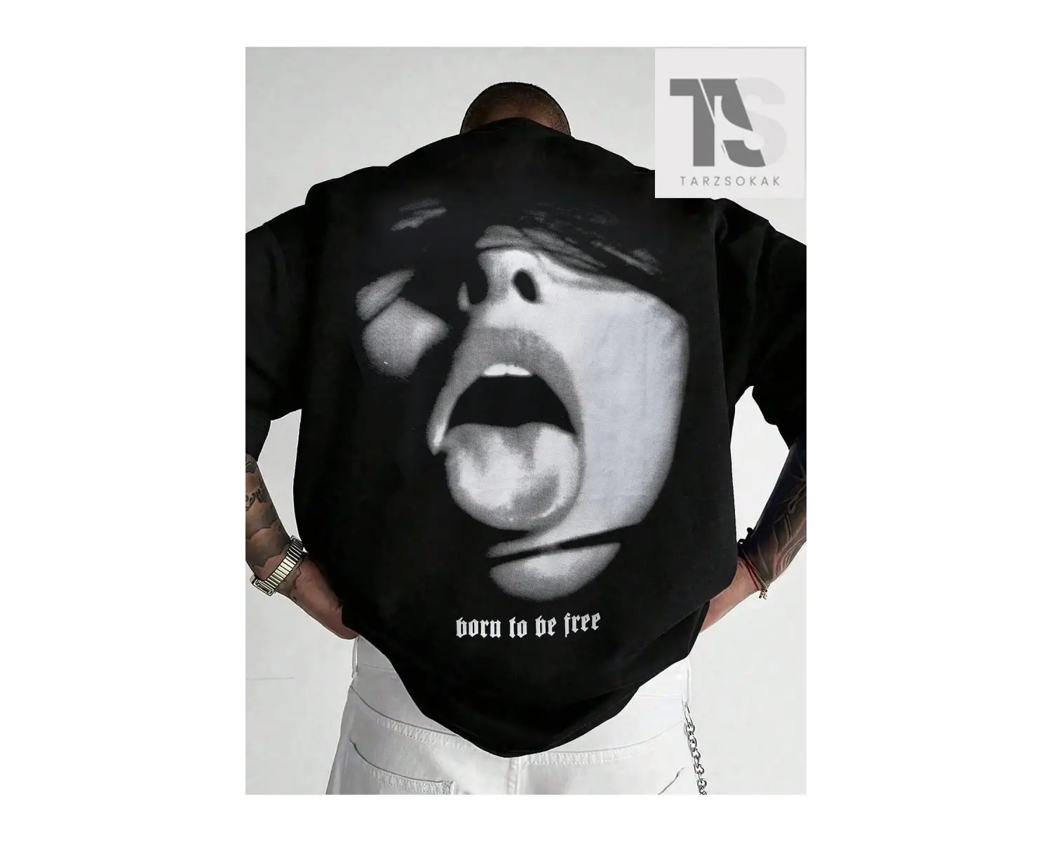 Erkek Kanat Ve Çapraz Desenli Yuvarlak Yaka T-shirt