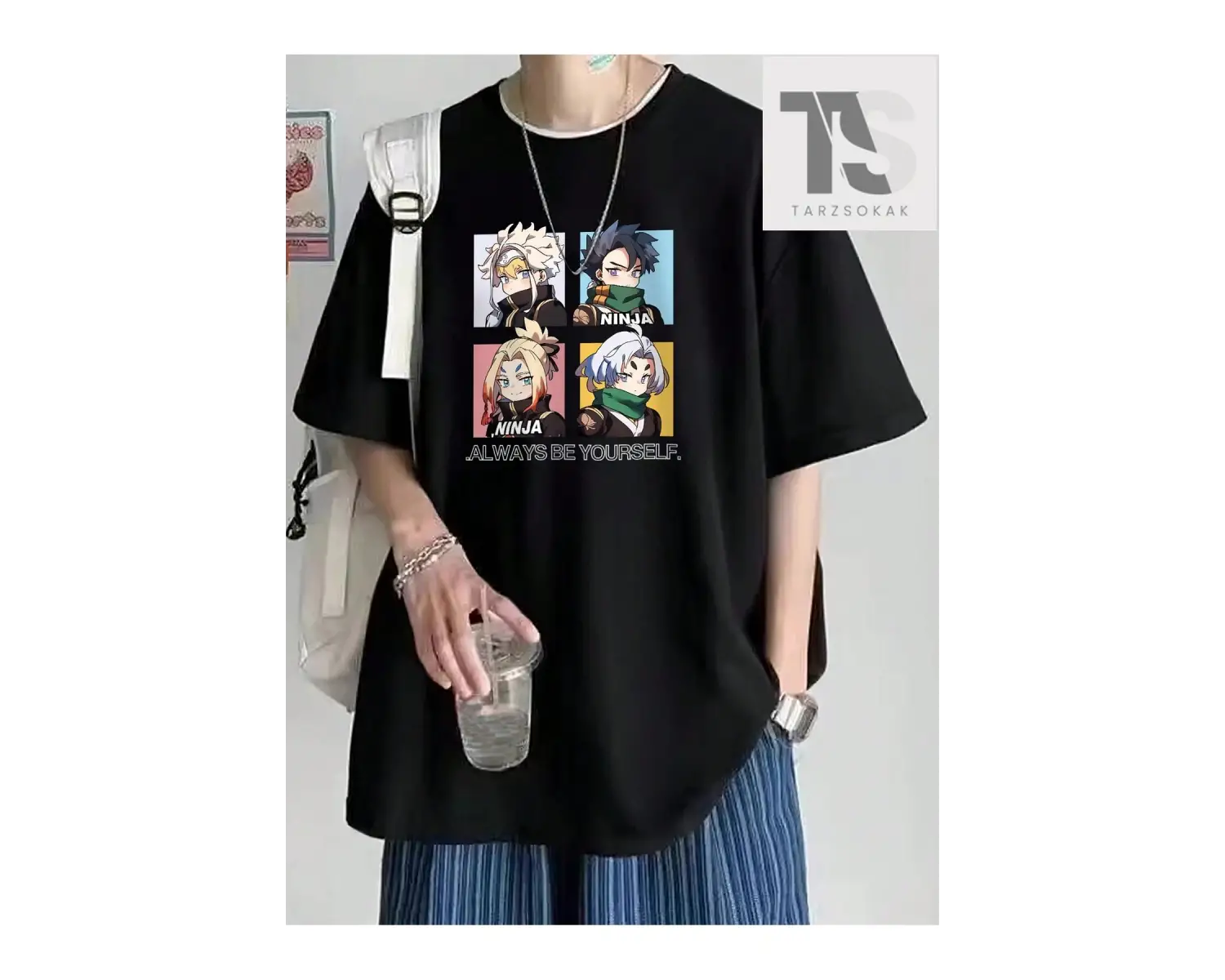 Erkek Karikatür Mektup Baskı Kısa Kollu Tişört