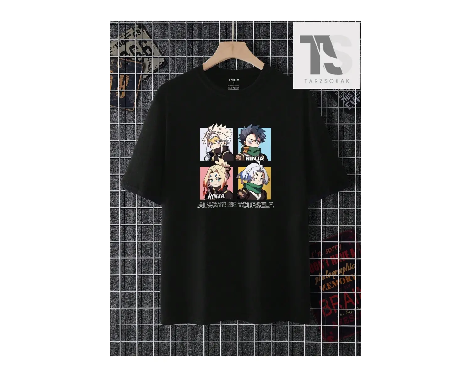 Erkek Karikatür Mektup Baskı Kısa Kollu Tişört