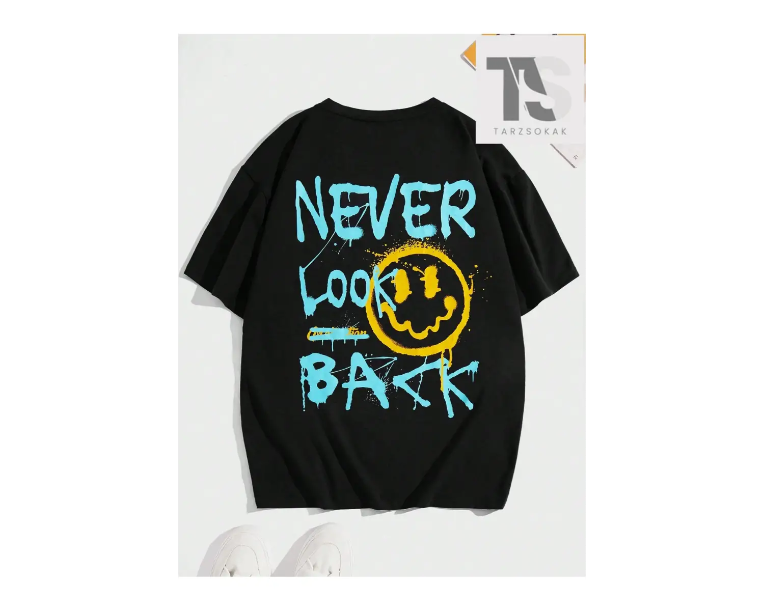 Erkek Karikatür & Slogan Grafikli Düşük Omuz Tişörtü