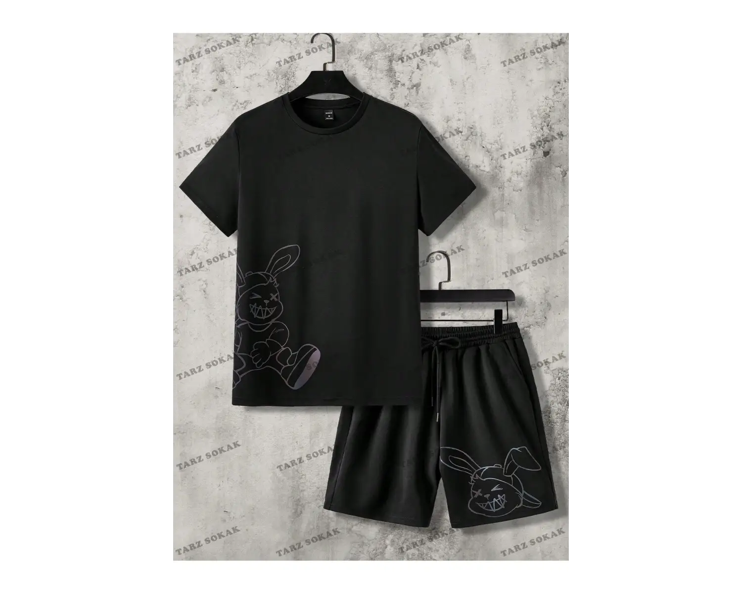 Erkek Kısa Kollu Emoji Baskılı Tişört ve Şort Takım