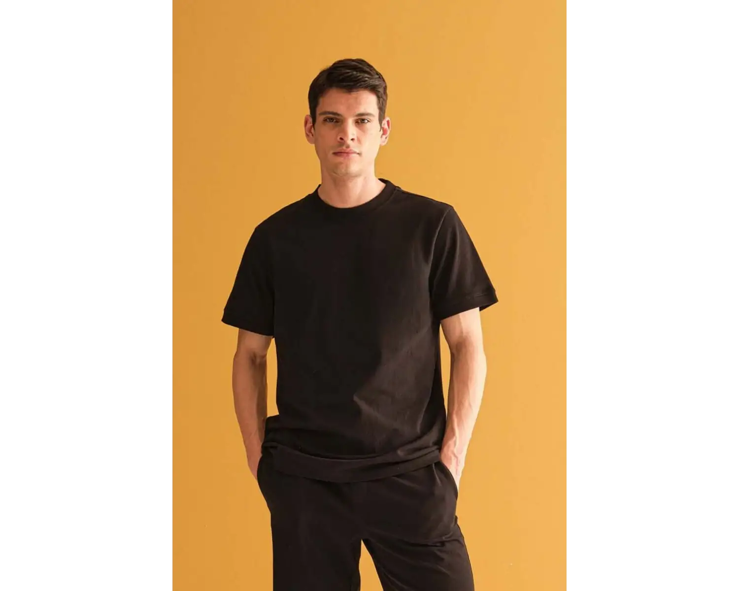 Erkek Kısa Kollu Penye Bisiklet Yaka Rahat Kalıp Reşme