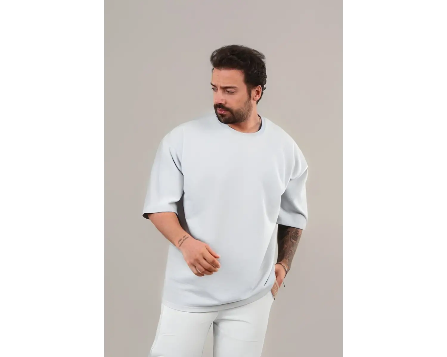 Erkek Kısa Kollu Penye Bisiklet Yaka Rahat Kalıp Reşme