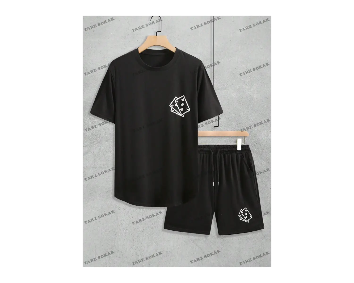 Erkek Kulaklık Baskı Kısa Kollu Tişört Ve Şort 2 adet/takım