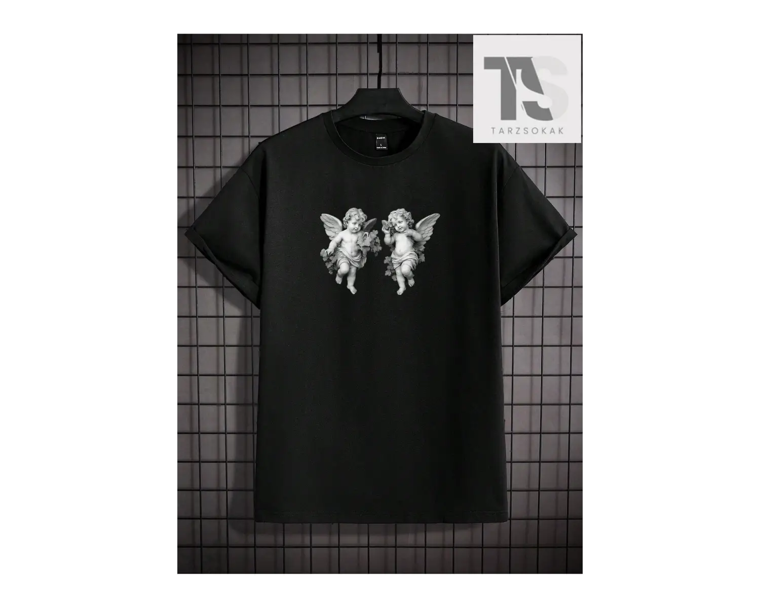 Erkek Melek Baskılı Damla Omuz Tişört