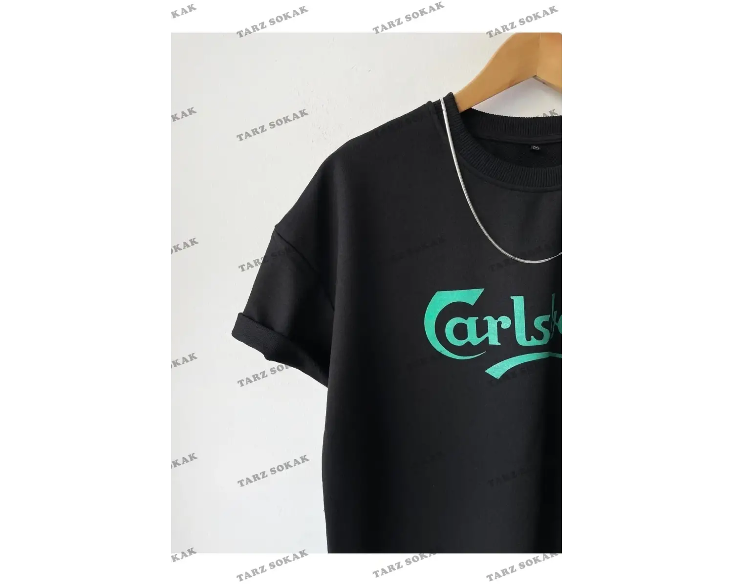 Erkek Oversize Calsberg Baskılı Bisiklet Yaka