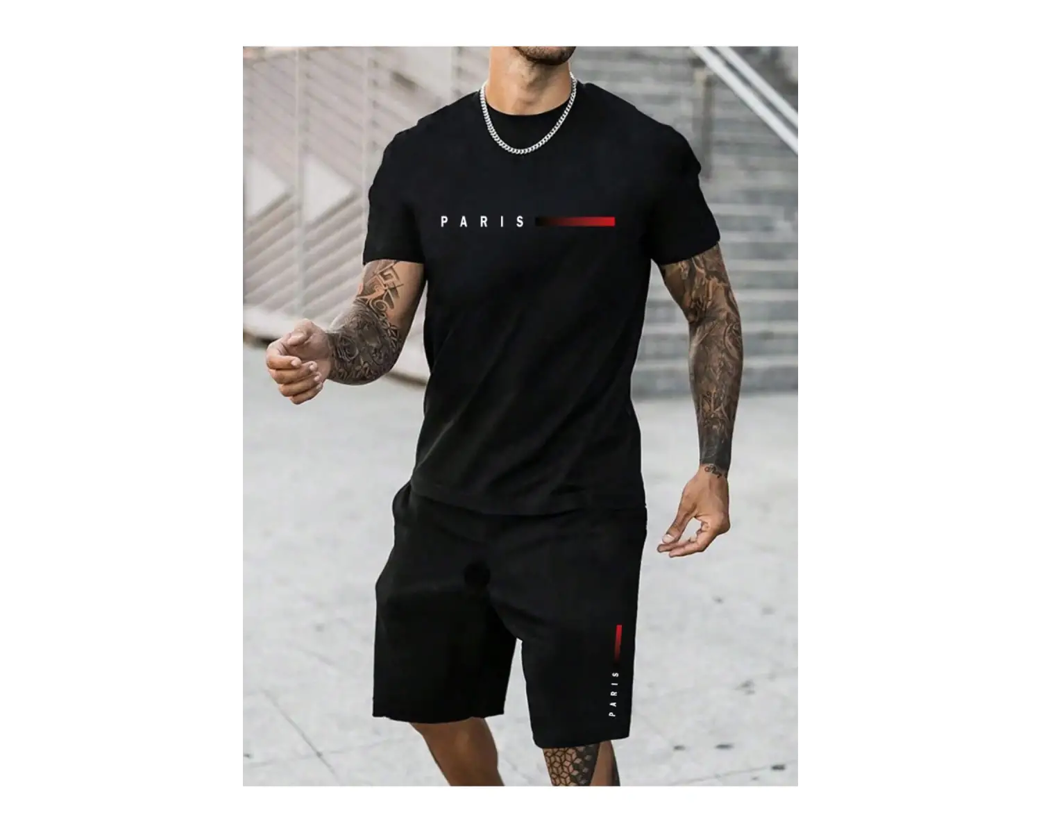Erkek Rahat Yaz Takımı - Kısa Kollu Harf ve Grafik Baskı No Tişört Ve Şort Takımı