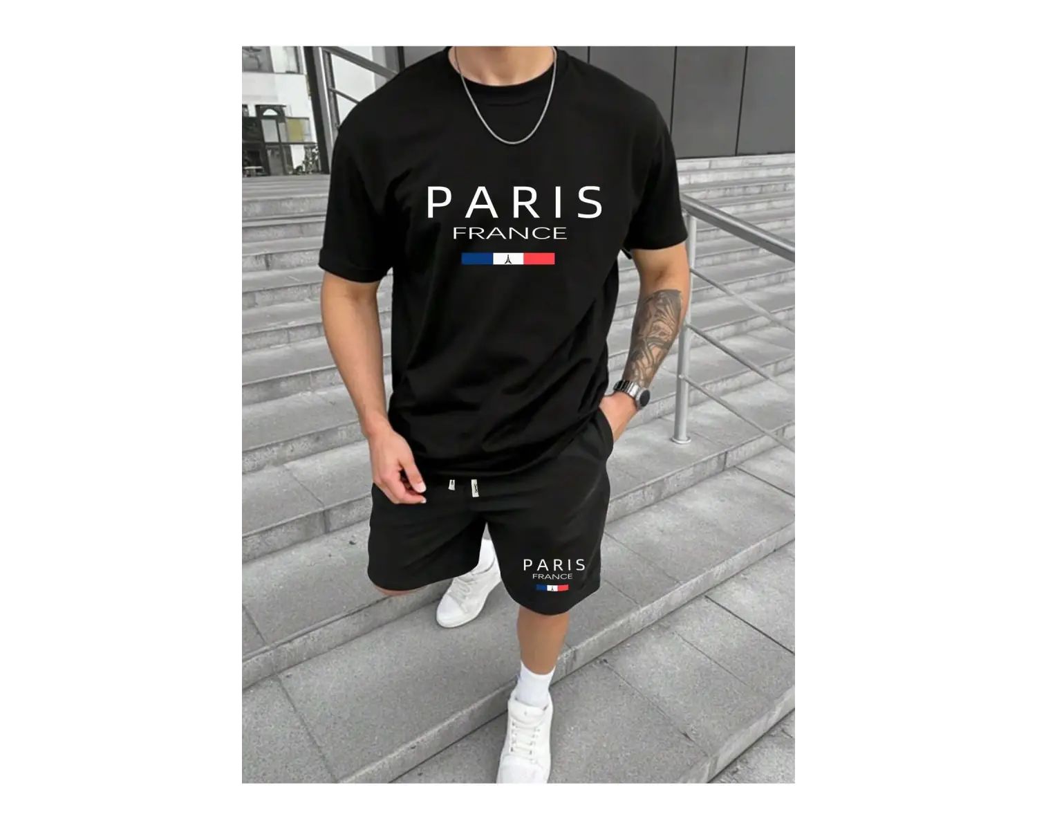 Erkek Rahat Yaz Takımı - Kısa Kollu Harf ve Grafik Baskı No Tişört Ve Şort Takımı