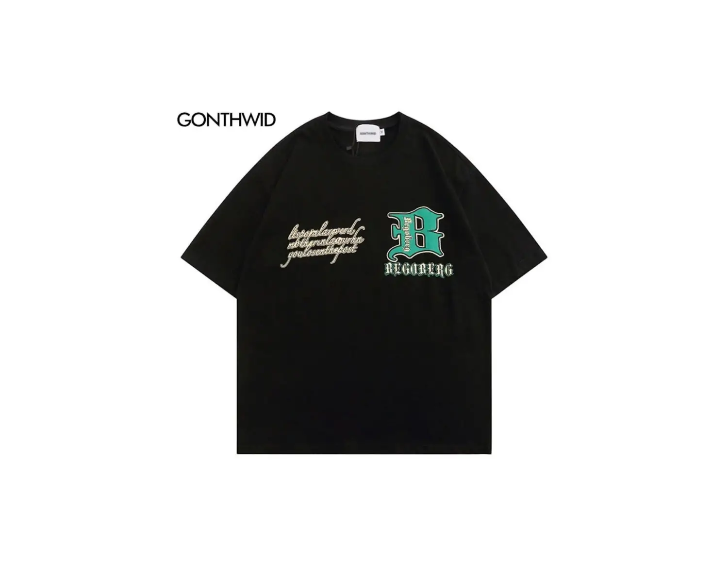 Erkek Siyah Bego Baskılı Oversize Bisiklet Yaka