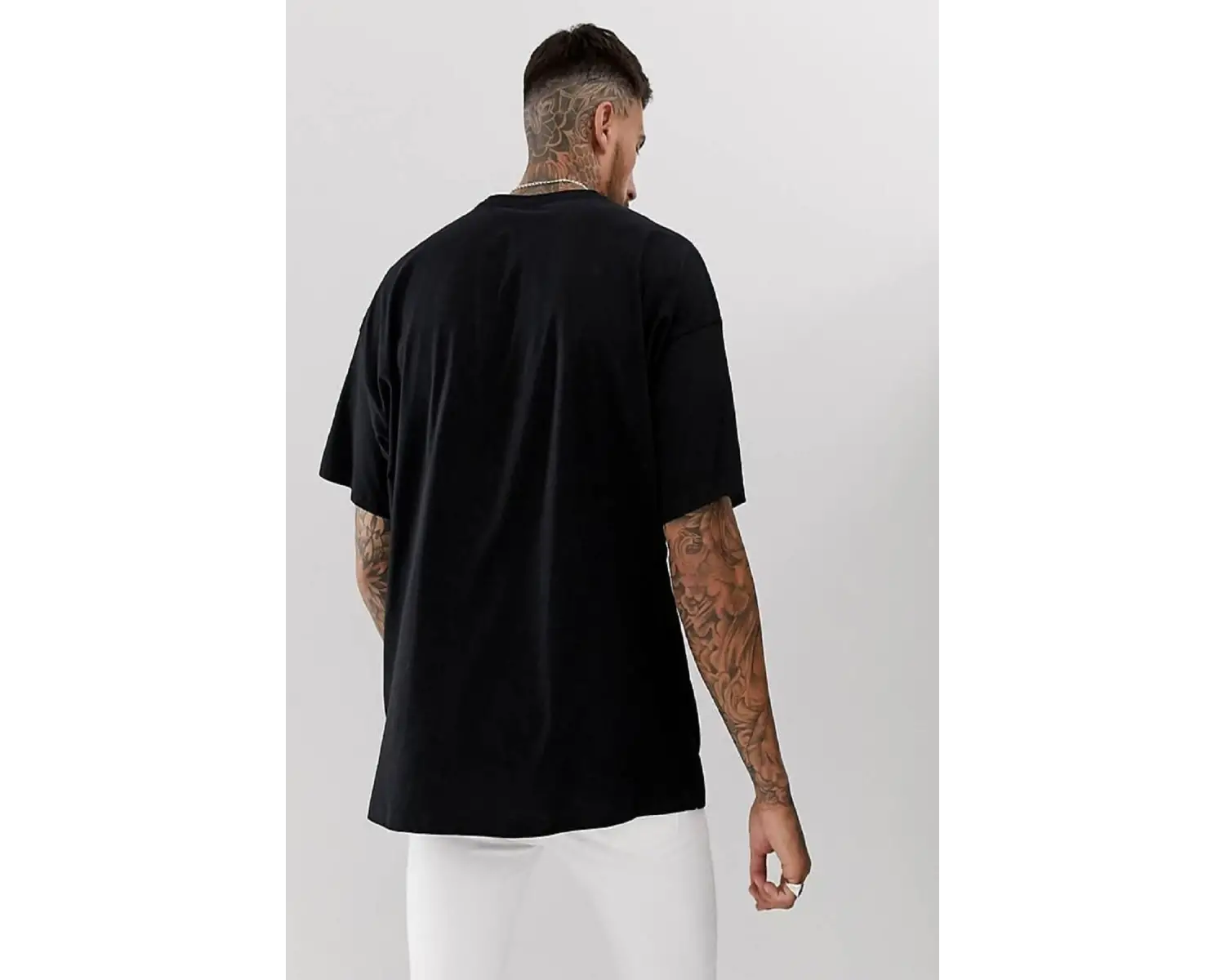 Erkek Siyah Brooklyn Baskılı Oversize Bisiklet Yaka Tişört