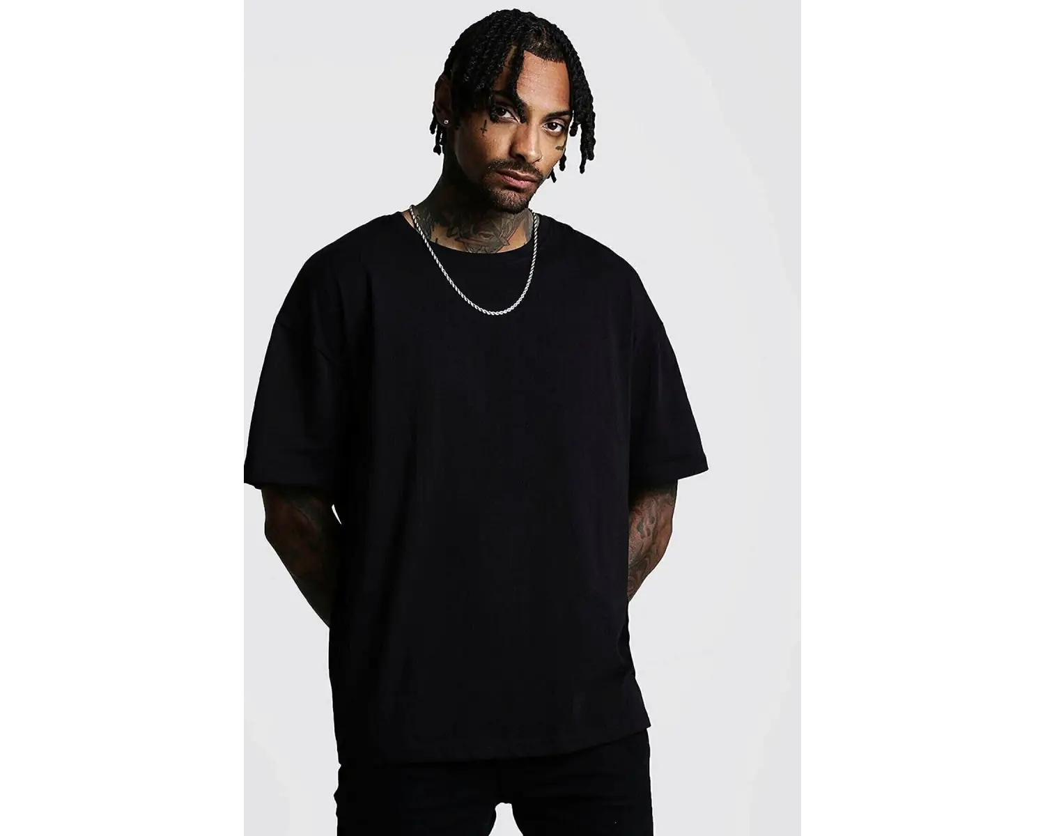 Erkek Siyah Düz Oversize T-shirt