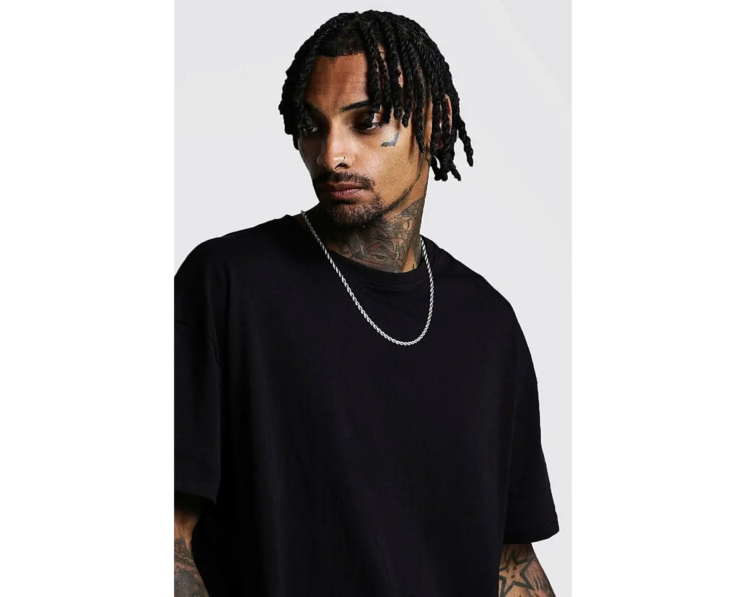 Erkek Siyah Düz Oversize T-shirt