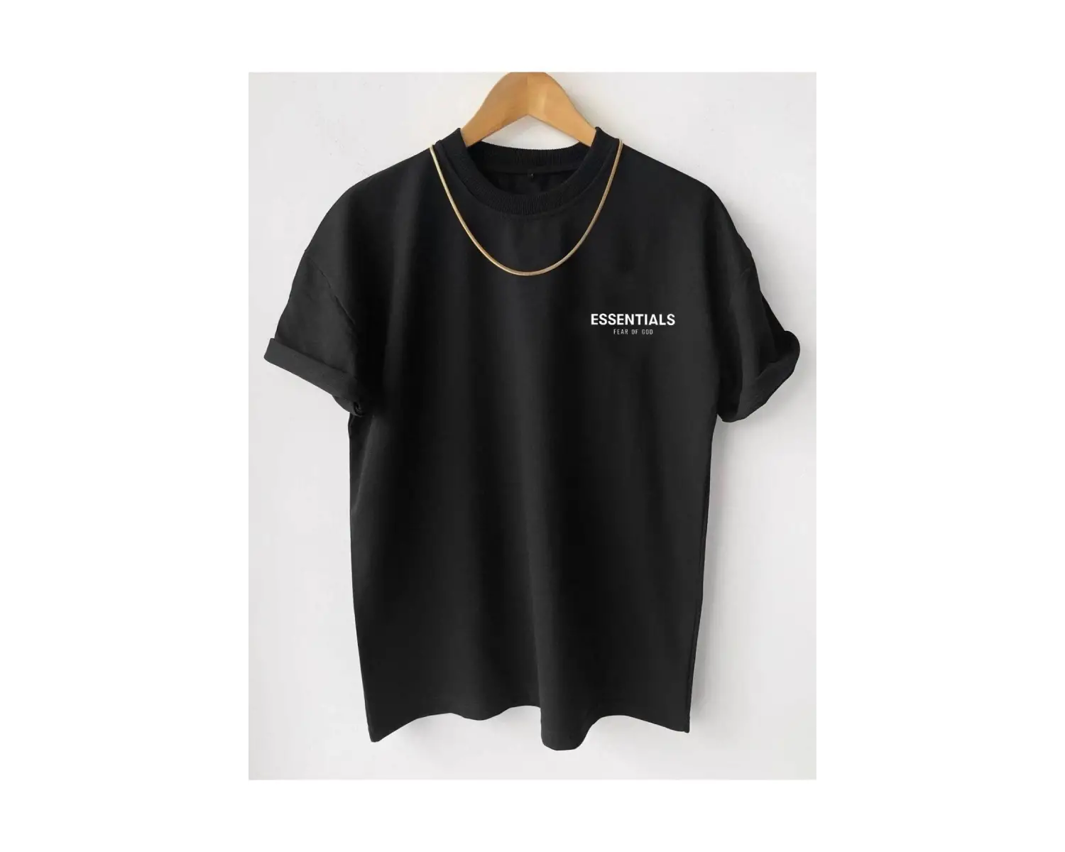 Erkek Siyah Essentials Baskılı Oversize Bisiklet Yaka Kısa Kollu T-shirt