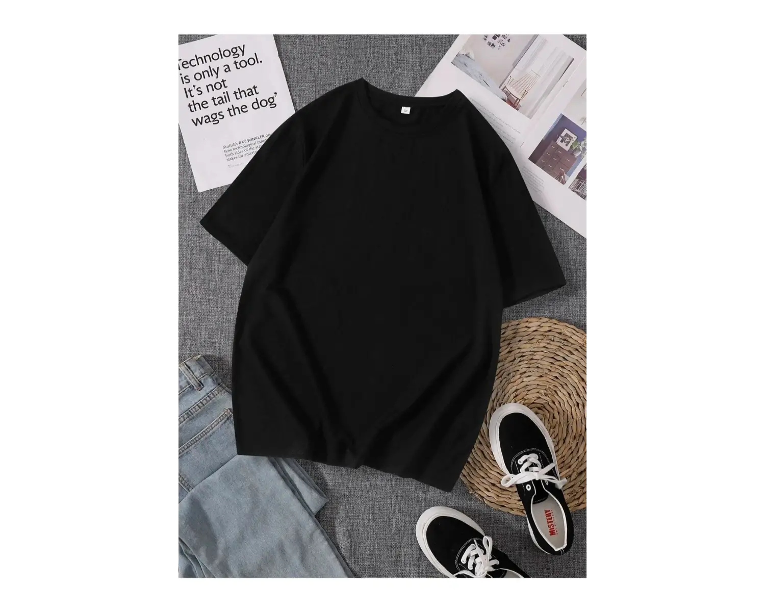 Erkek Siyah Los Angeles Baskılı Bisiklet Yaka Tişört