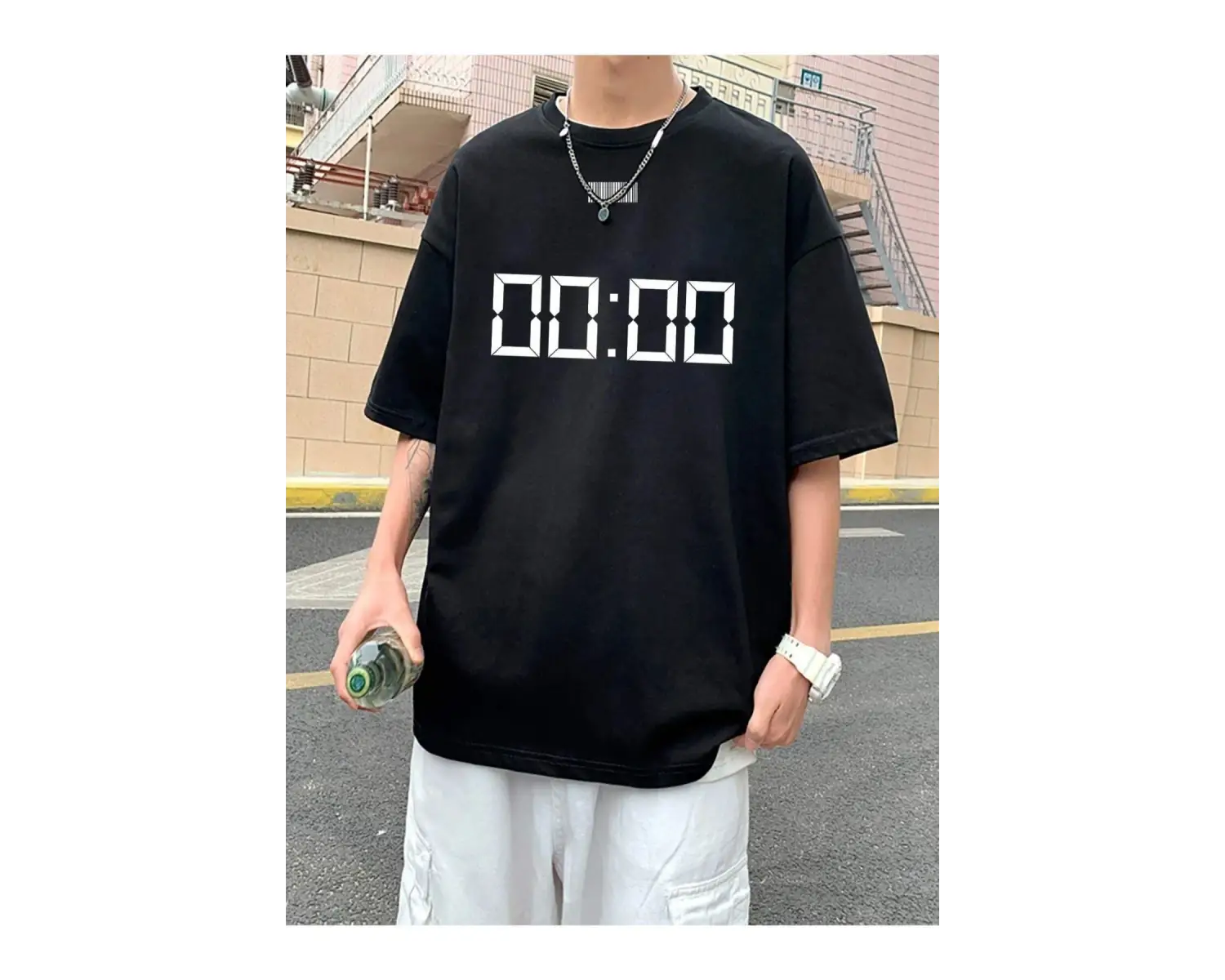 Erkek Siyah Numara Baskılı Bisiklet Yaka Tişört