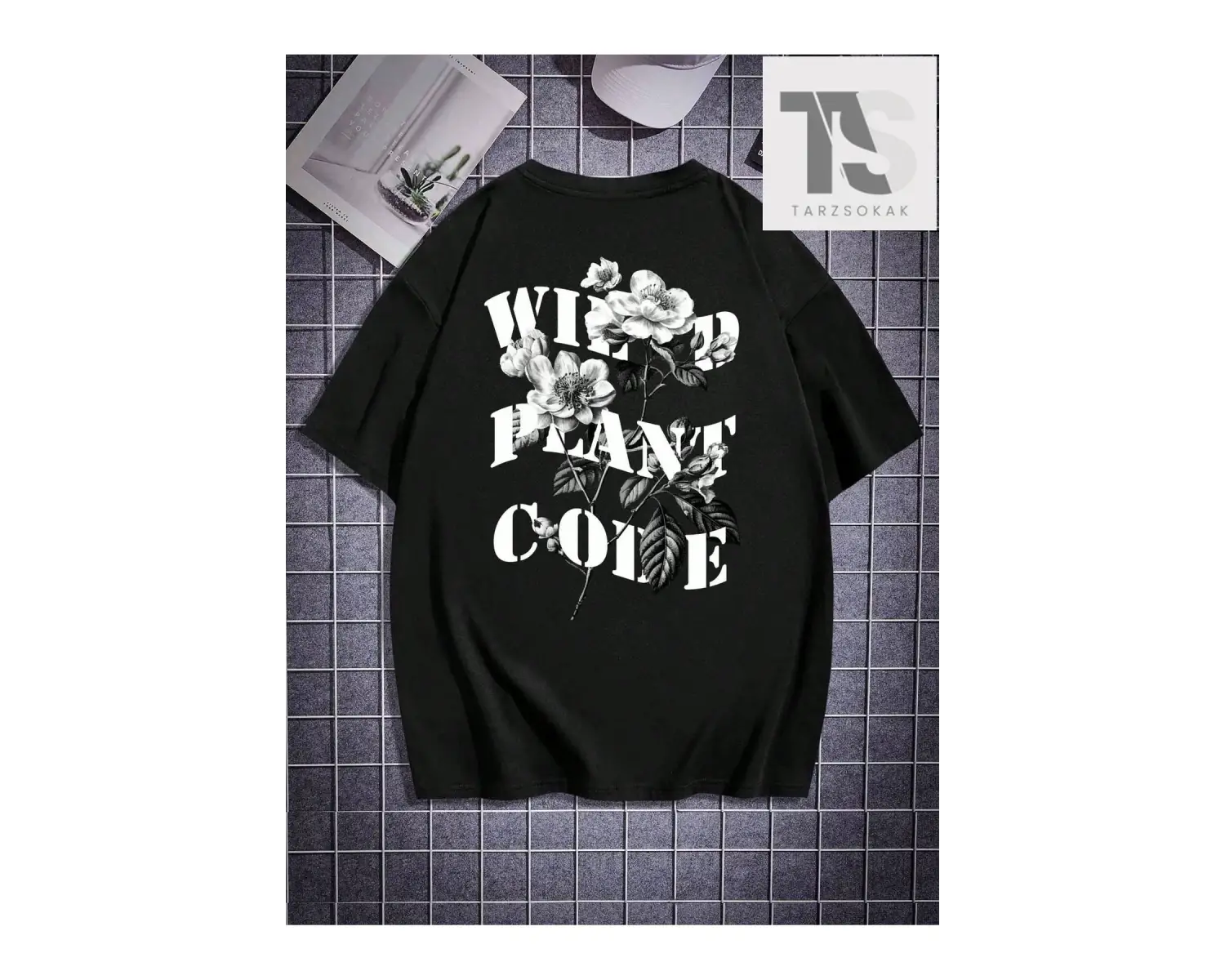 Erkek Siyah Örgü Yuvarlak Yaka Kısa Kollu Tişört