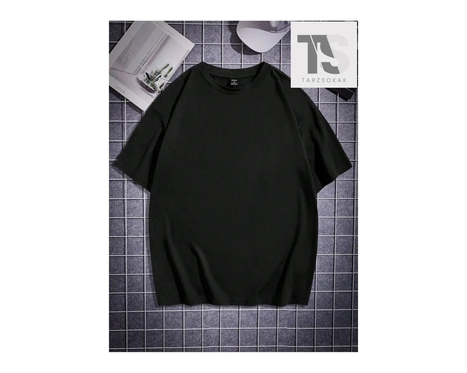Erkek Siyah Örgü Yuvarlak Yaka Kısa Kollu Tişört
