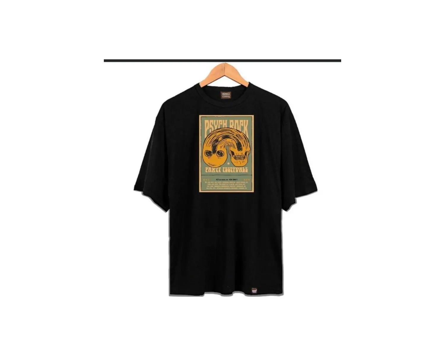 Erkek Siyah Party Festıvale Oversze Bisiklet Yaka Tshirt