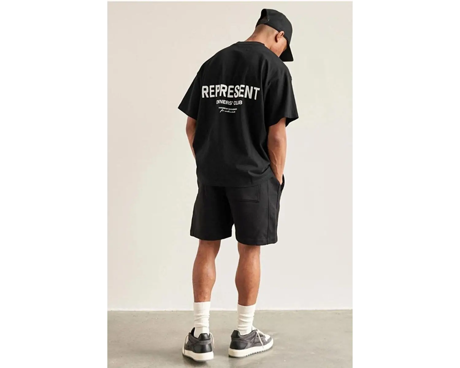 Erkek Siyah Premium Represent Baskılı Oversize Bisiklet Yaka Kısa Kollu Tişört