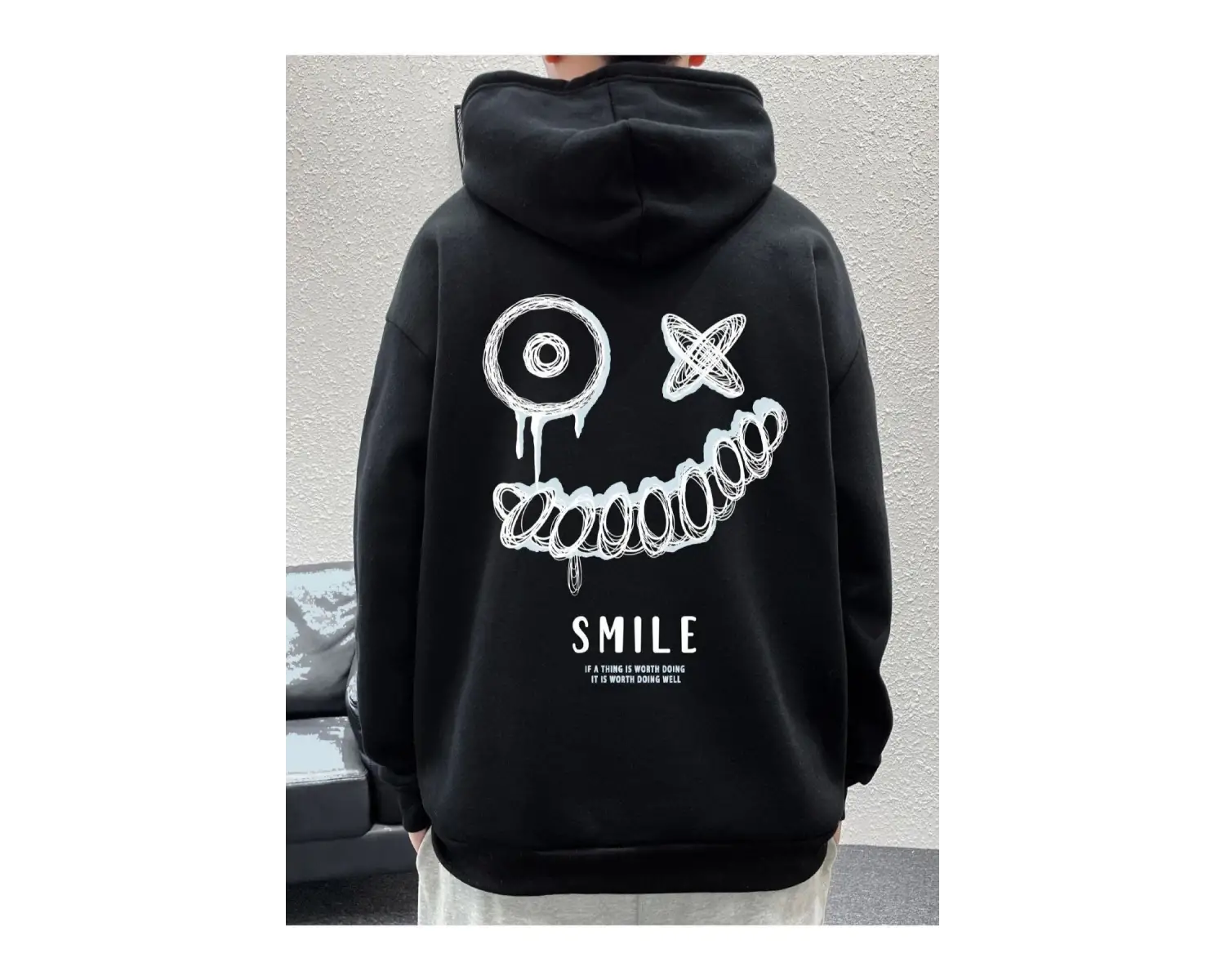 Erkek Siyah Smile Baskılı Oversize Swetshirt benisengiydirsmilesweat