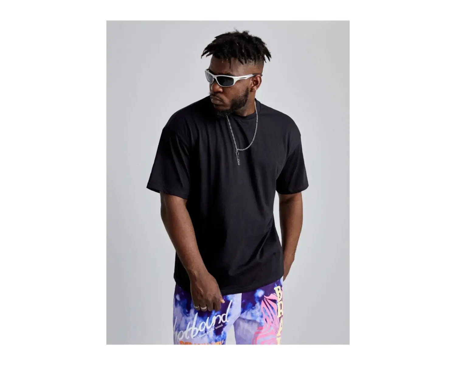 Erkek Siyah Tokyo Ejderha Baskılı Oversize Bisiklet Yaka Tişört