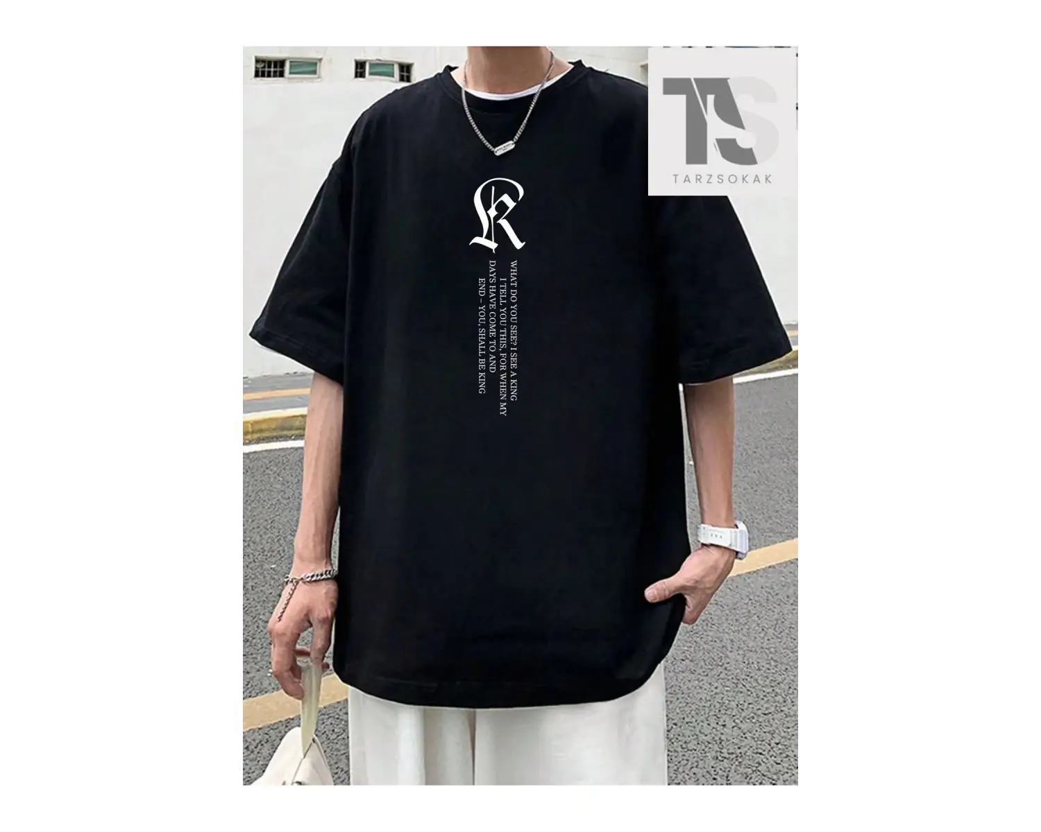 Erkek Slogan Baskılı Yuvarlak Yaka Tişört