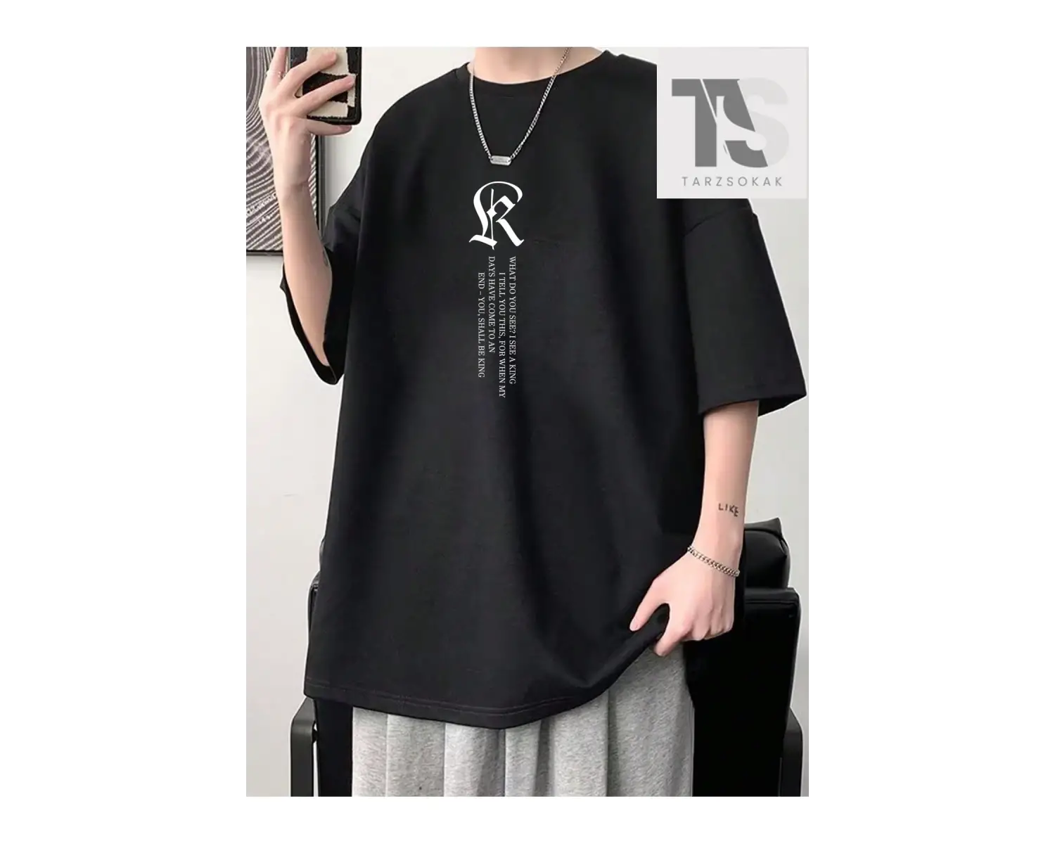 Erkek Slogan Baskılı Yuvarlak Yaka Tişört