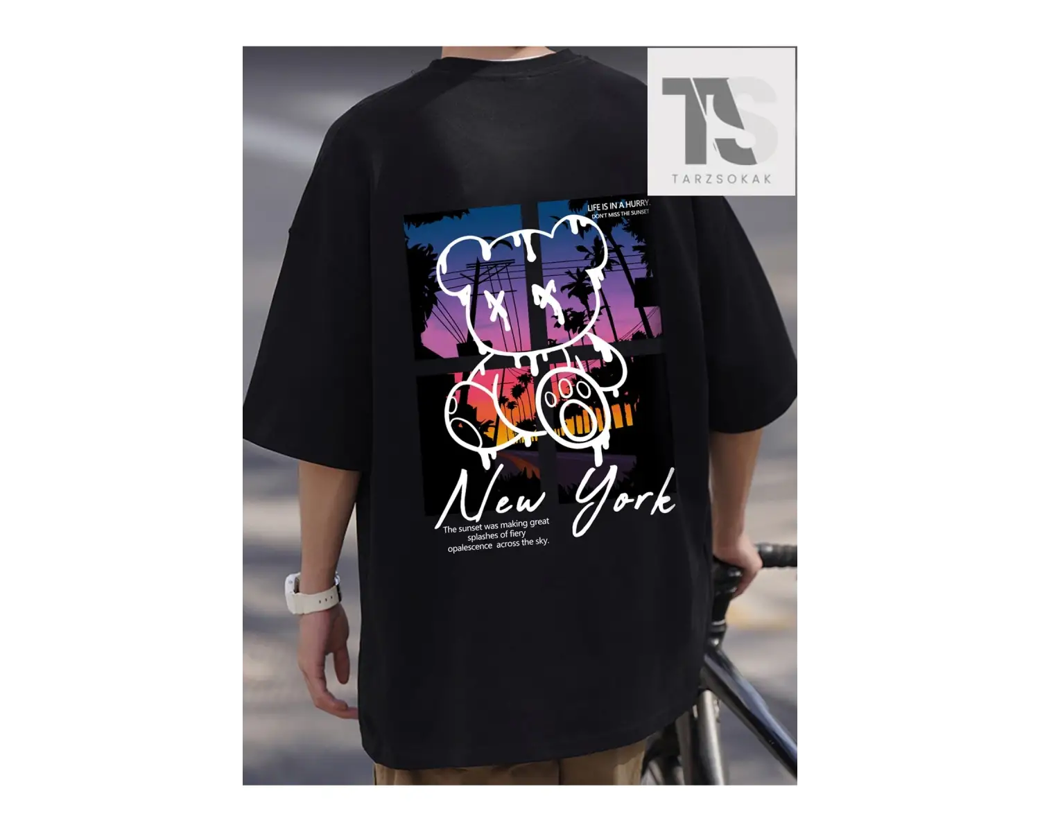 Erkek Slogan Grafikli Düşük Omuz Tişörtü