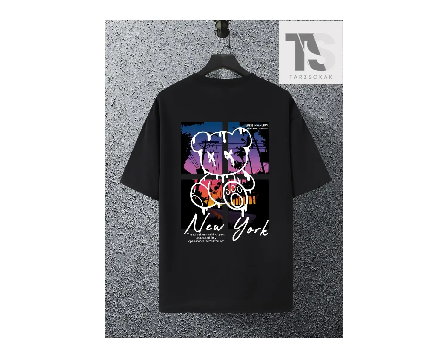 Erkek Slogan Grafikli Düşük Omuz Tişörtü