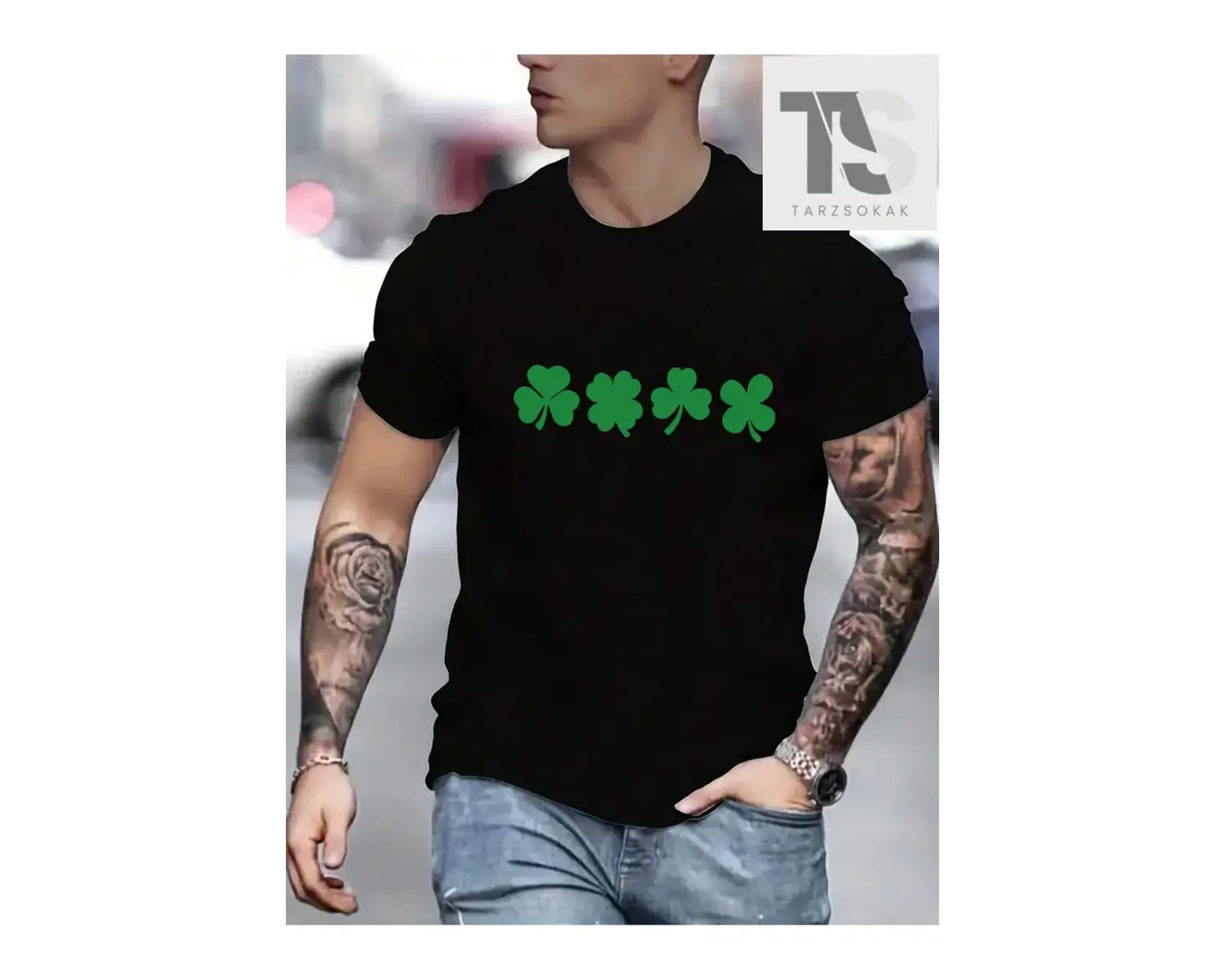 Erkek Trefoil Desenli Kısa Kollu Tişört