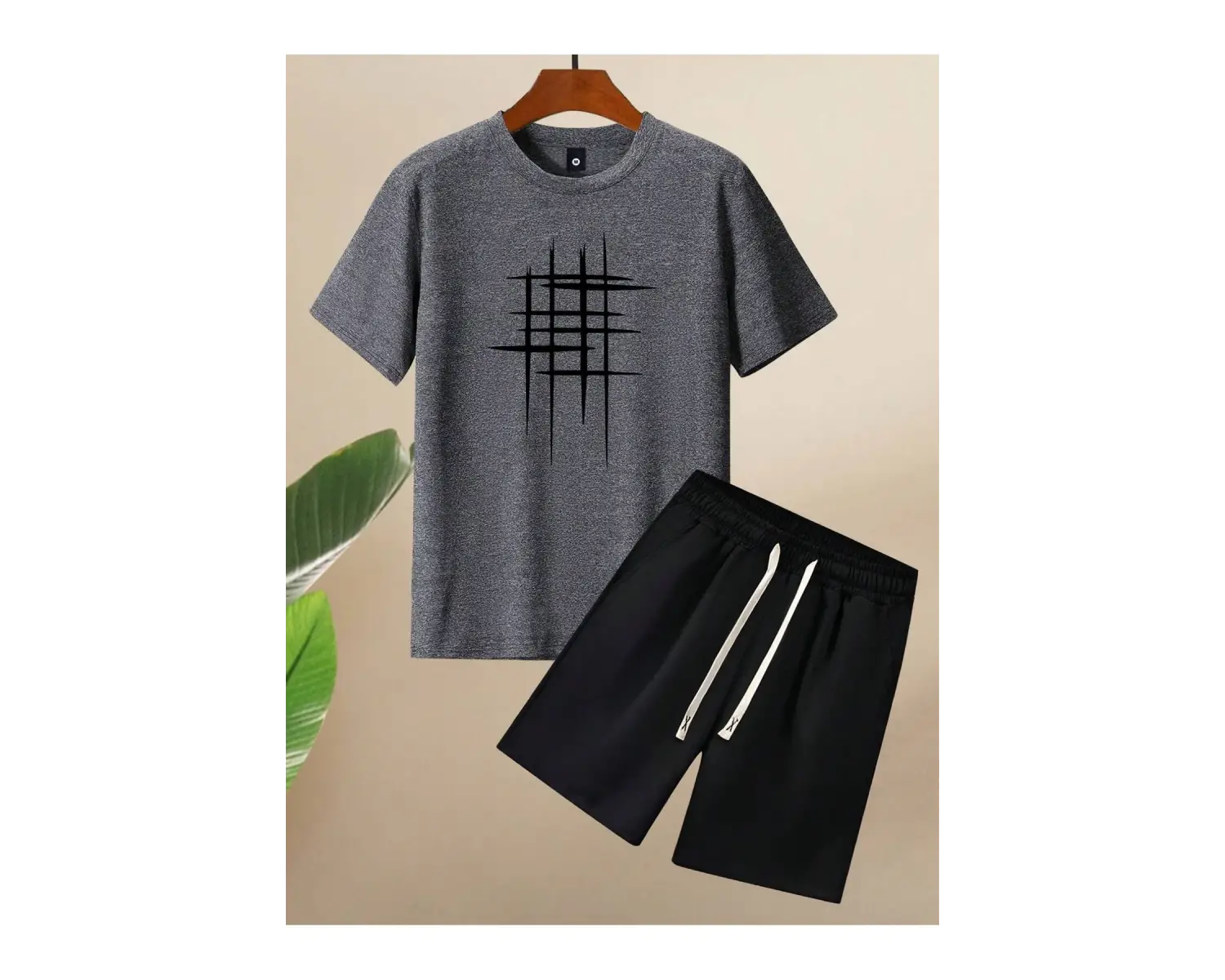 Erkek Yaz Kısa Kollu Tişört ve Şort Takımı Geometrik Desenli Baskılı