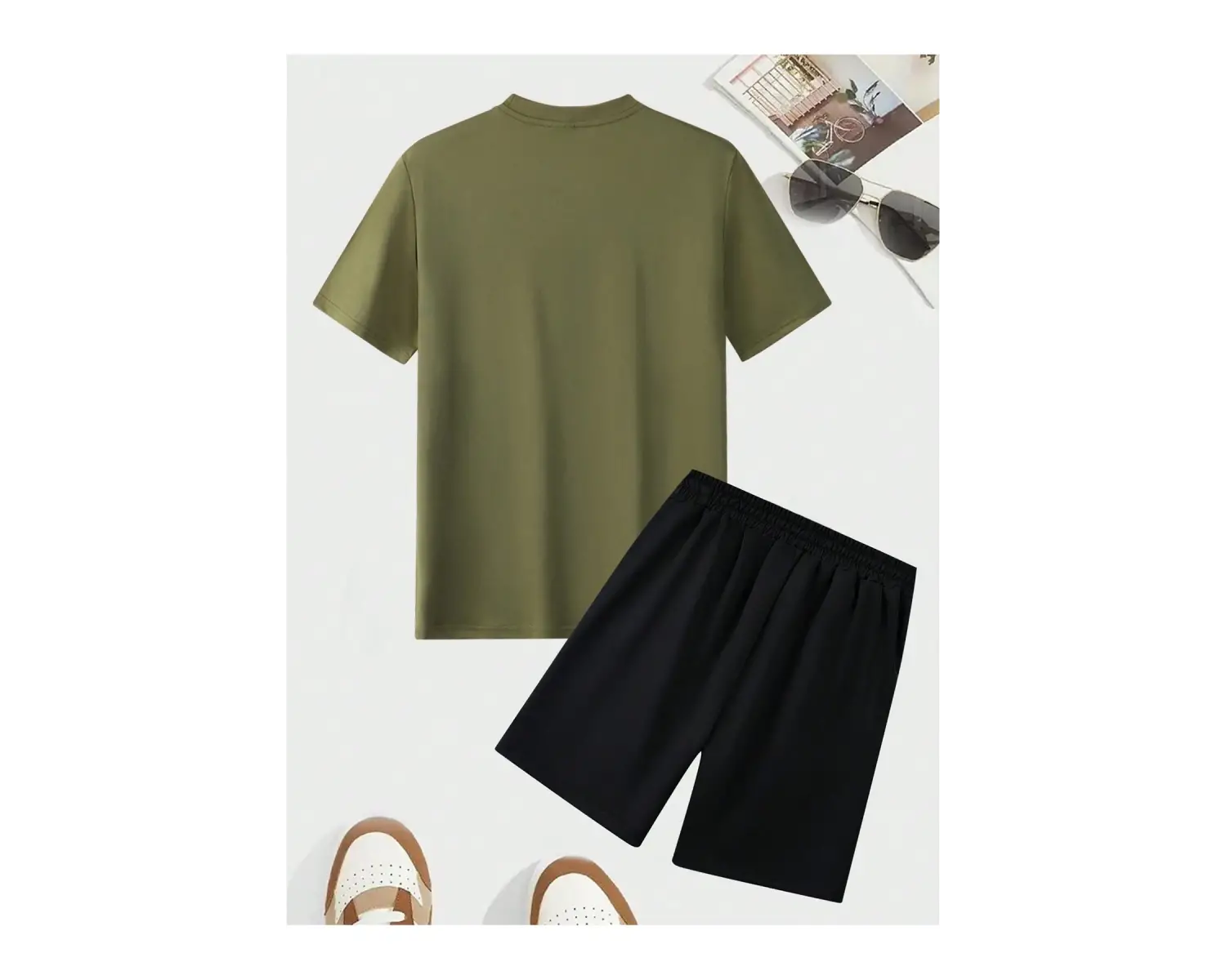 Erkek Yaz Kısa Kollu Tişört ve Şort Takımı Geometrik Desenli Baskılı