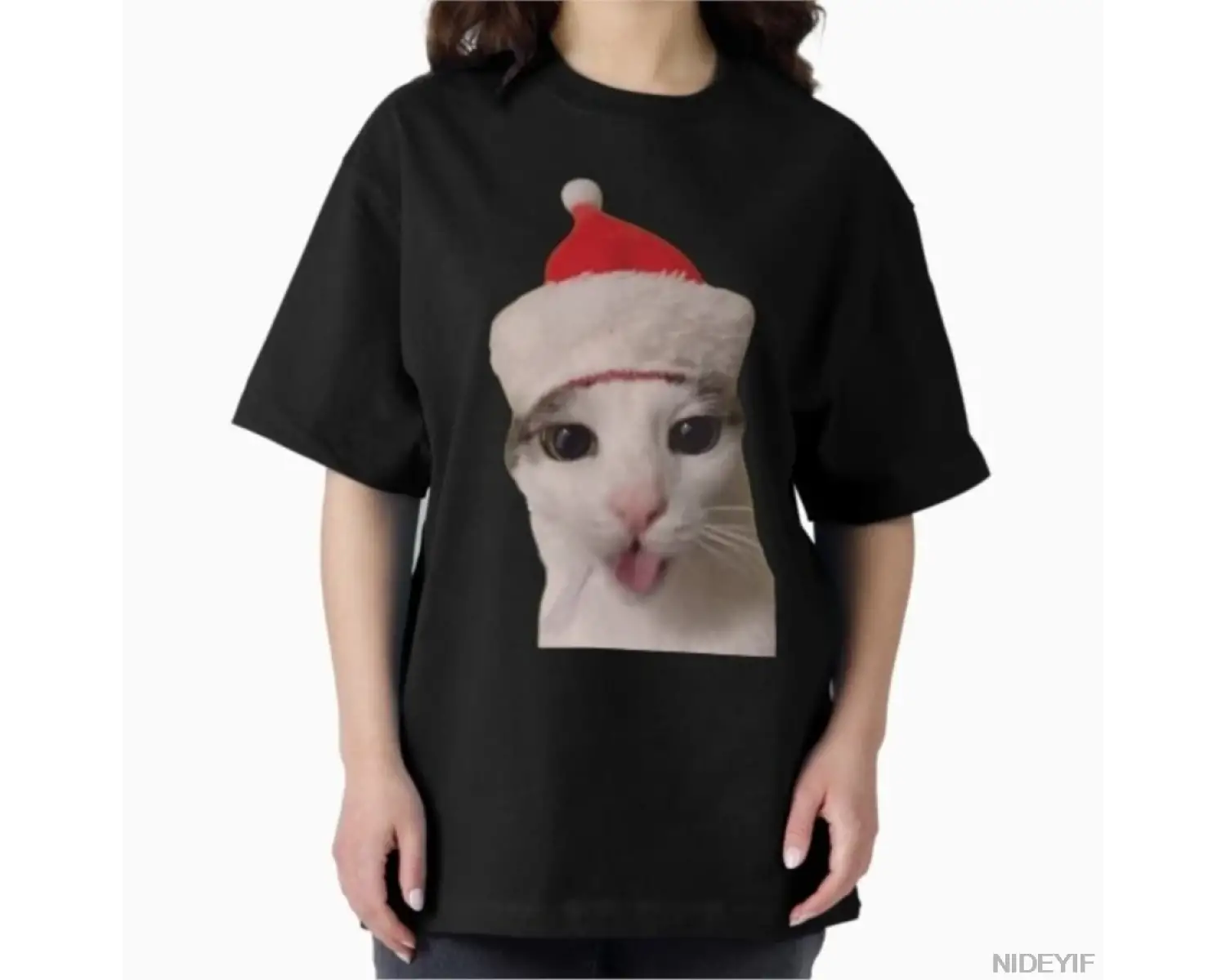 Erkekler Kadınlar için Aptal Noel Kedi Tişörtü %100 Pamuklu Tişörtler Kısa Kollu Üstler 1208-